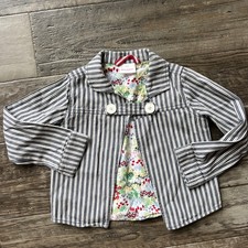 Hanna Andersson Girls Denim Jacket Ticking Stripe Lined 100 Cotton Sz 120 6/7