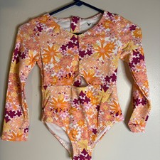 Jessica Simpson Girls l 10/12 Long Sleeve Floral One Piece Swimsuit Multi New