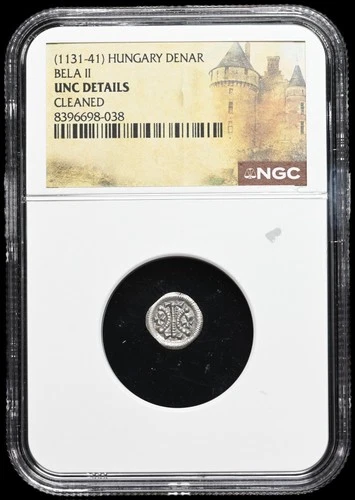 MEDIEVAL HUNGARY. Bela II, 1131-1141. Silver Denar, Cross, NGC MS UNC Detail