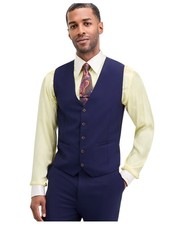 Tayion Mens Classic fit Button-Up Suit Vest Medium Navy Blue Solid Stretch