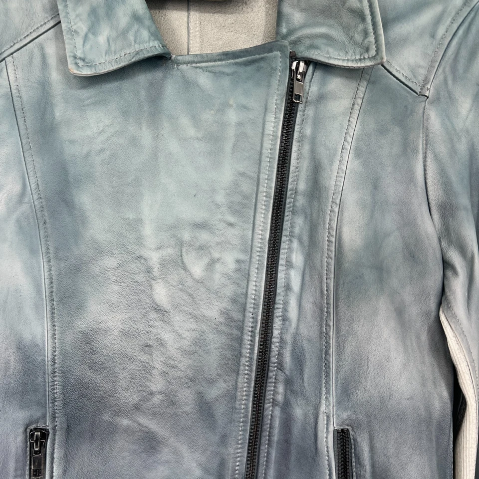 Chaqueta de Cuero Simple Laguna Para Mujer M Azul Ombre Grunge Motociclista Foto 4 de 4