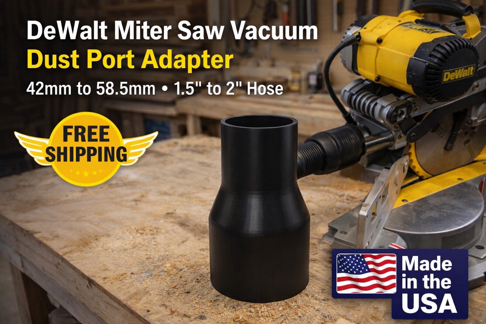 Vacuum Dust Port Adapter 42mm To 58.5mm 1.5&ndash;2&rdquo; Hose