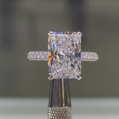 3.60 TCW Radiant Moissanite Hidden Halo  Engagement Ring 14k White Gold Plated