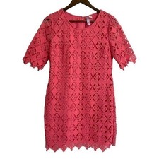 Alya Lace Shift Dress Womens Size M Pink Short Sleeve Crochet Mini