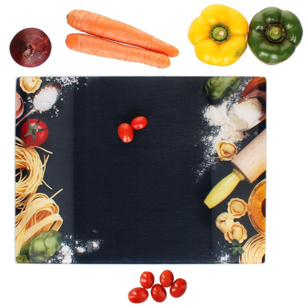 Glas-Schneidebrett Pasta-Dekor 40X30 Cm Kratzfest Servierplatte KüChe-image