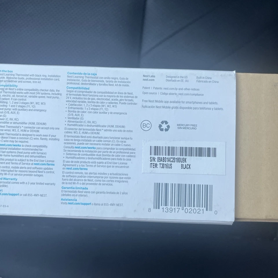 NEST 3rd Generation Learning Black Programmable Thermostat T3016US Open Box - Image 2 of 4