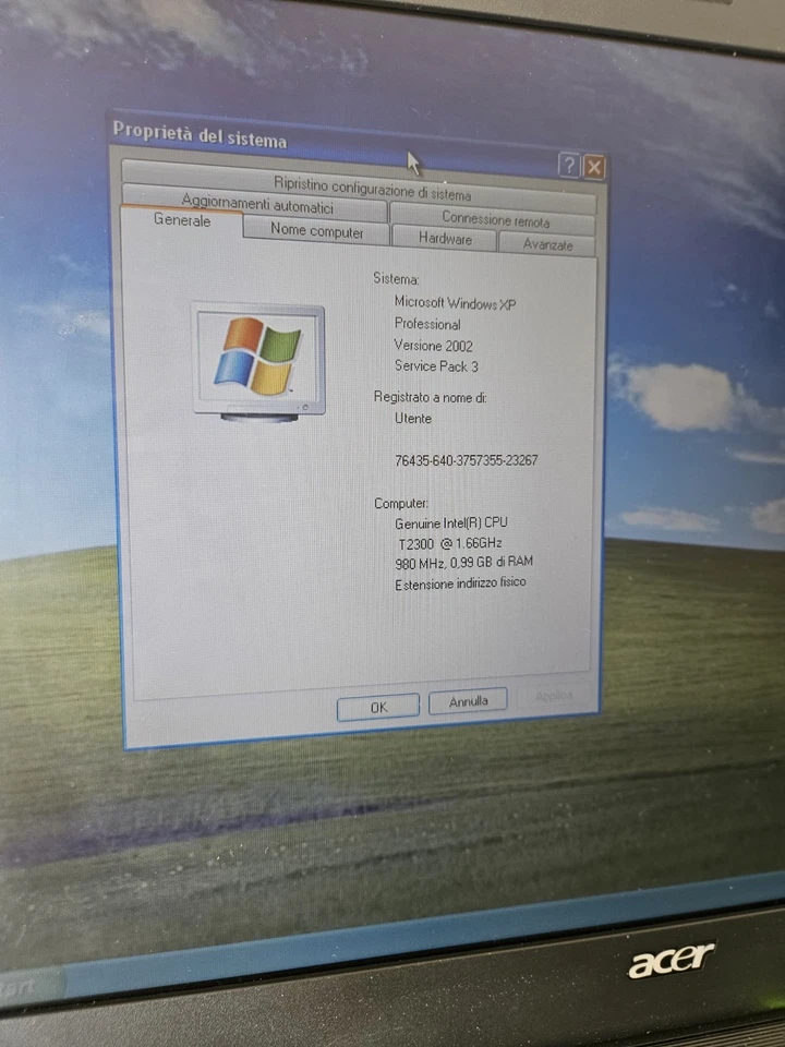 Notebook Acer Travelmate 4200 Intel Core 2 Duo T2300 1.66 Ghz 80 Gb Hd - Immagine 3 di 3
