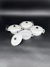 Housewares International Mini Cocotte Set of 4 White Stoneware Lidded Dishes