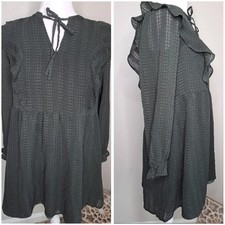 Loft Evergreen Textured Smocked Ruffle Tie Neck Cocktail Mini Dress Petite XS