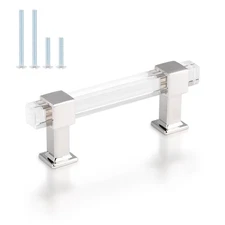 Knobelite 10 Pack Cabinet Handles 3in Chrome Acrylic Drawer Pulls Kitchen Bat...