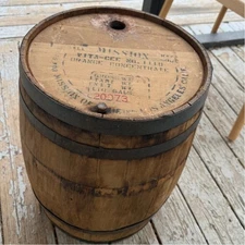 Vintage Rare Primitive Large 21" Wooden Wire Steel Banded Nail Keg Barrel