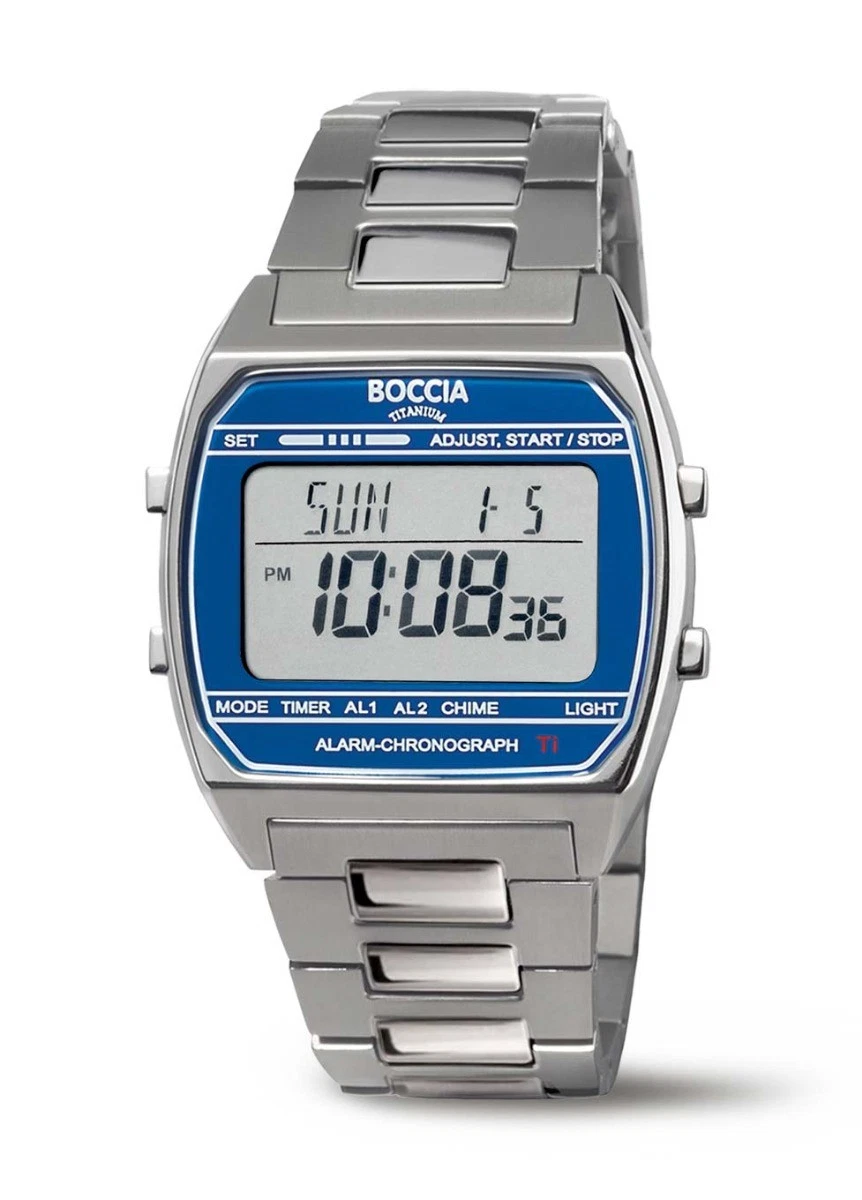 Boccia Titanium 3738-06 Digital Reloj Hombre Titanio Plata Azul Ø40mm