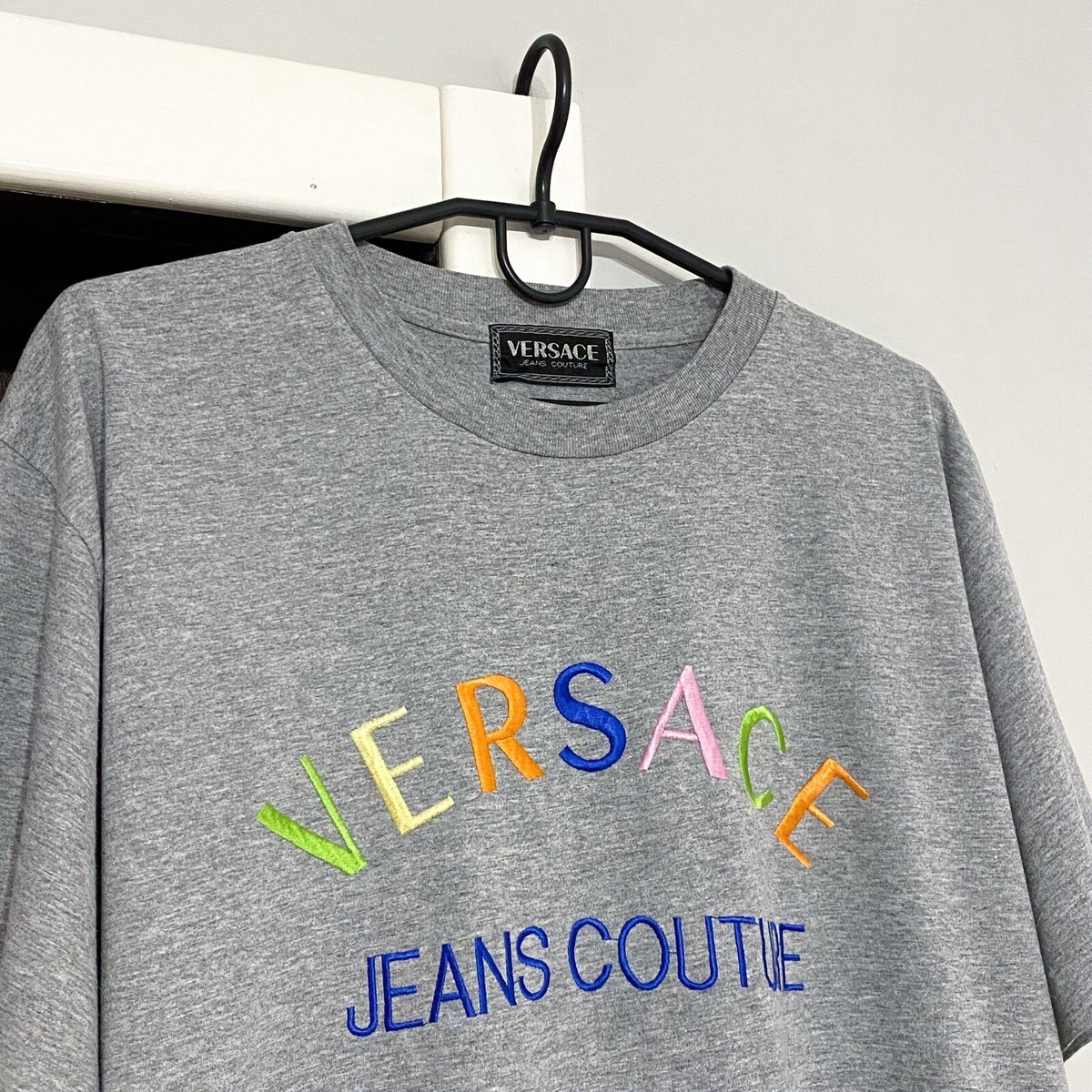 90s VERSACE JEANS COUTURE tシャツ Lサイズ Vintage 90s Versace Jeans Couture Embroidered Logo Single