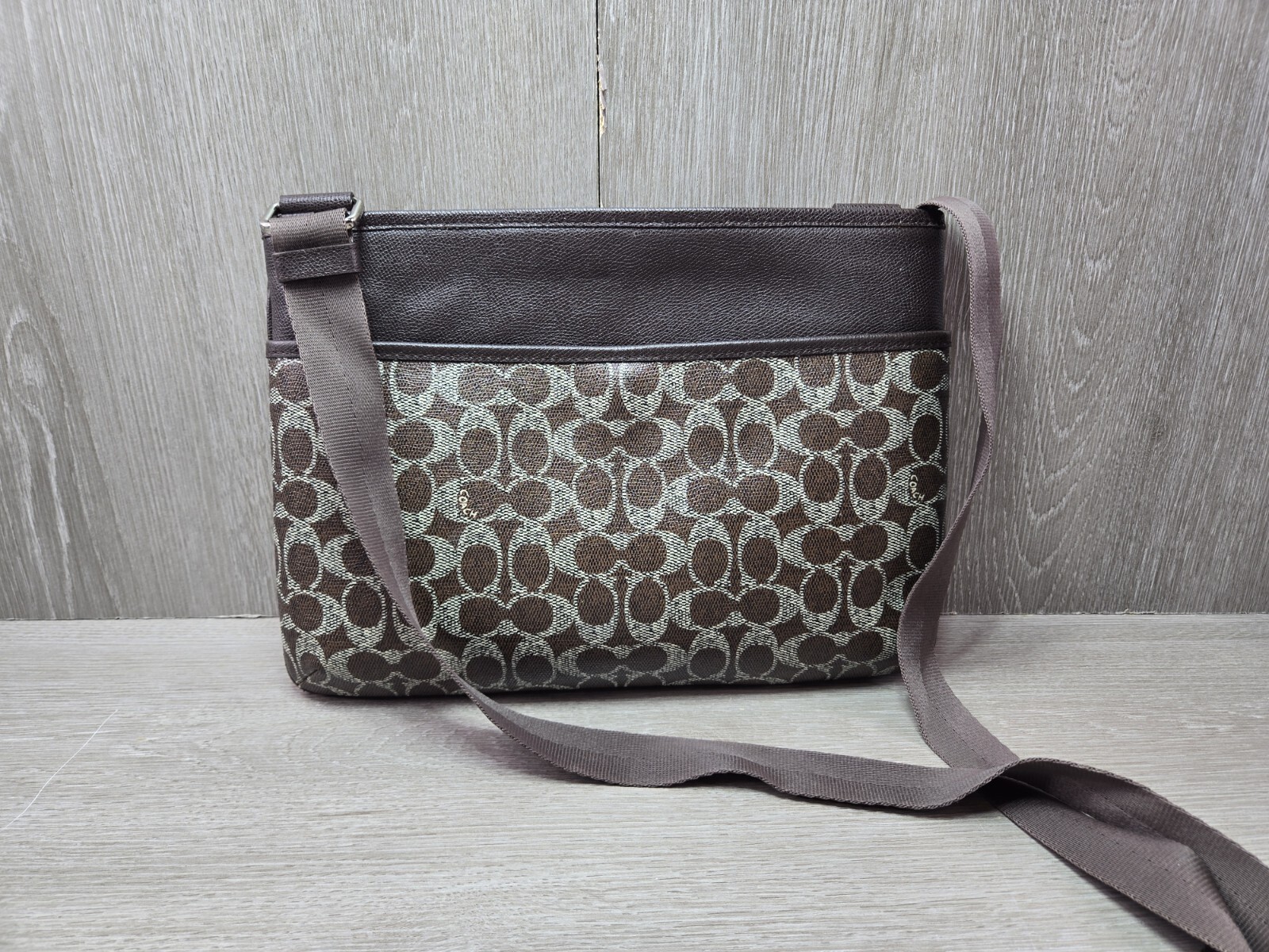 Authentic Coach Brown Monogram Leather Crossbody … - image 6