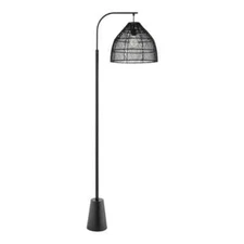 Hampton Bay Ambrose 65 in. Black Arc Floor Lamp with Black Rattan Shade