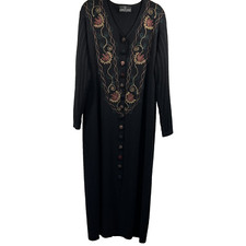 VTG Carole Little Sweater Dress M Black Embroidered Wool Blend Knit Long Sleeves