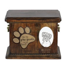 Boxer - Urn for dog  s ashes with ceramic plate and description USA