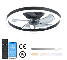 Black 20" Ceiling Fan Light Flush Mount Lamp Kit w Remote & APP Control Dimmable