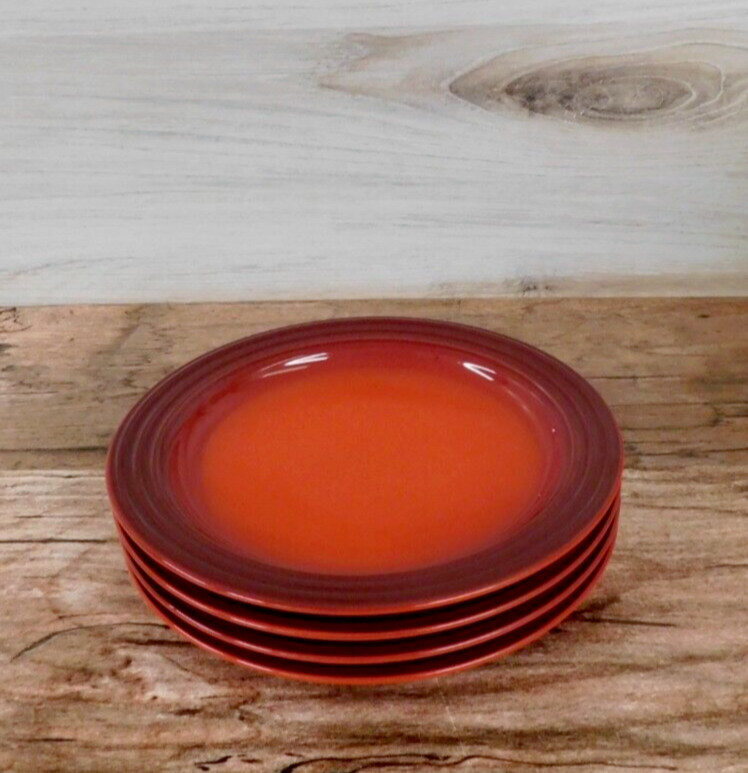 Le Creuset Stoneware 8.5-Inch Salad Plates Set of 4, Cerise Red - NEW