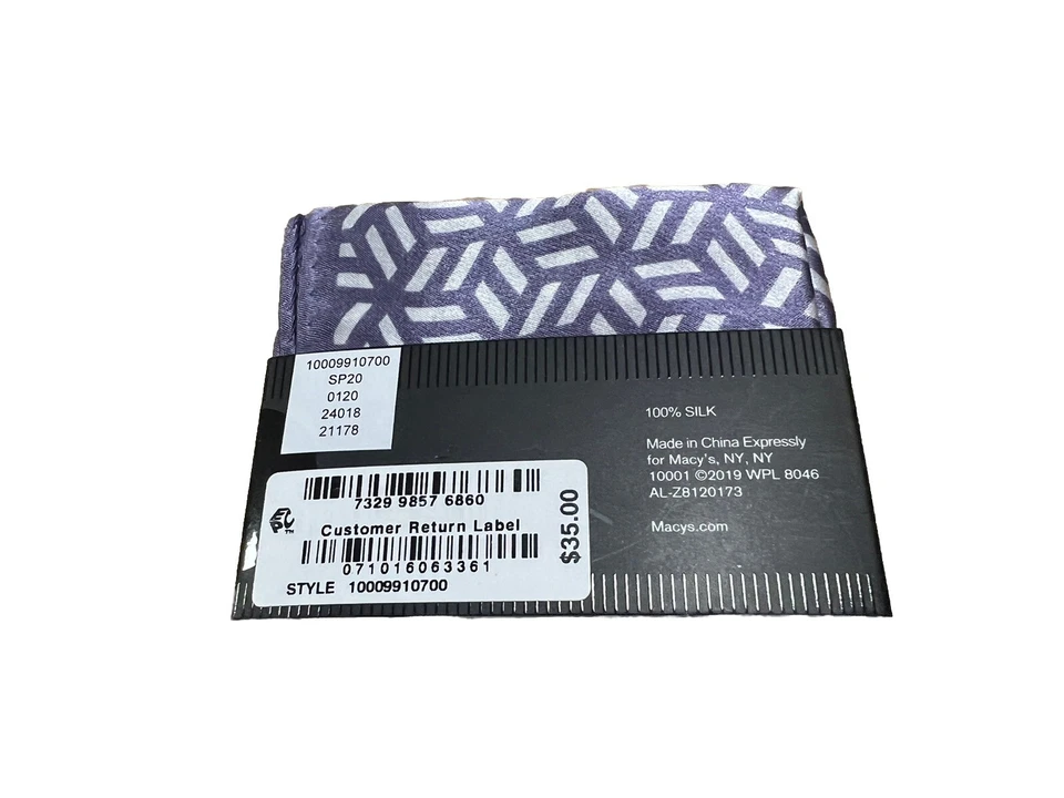 Cuadrado de bolsillo Alfani para hombre púrpura y blanco - 100 % seda Foto 3 de 3