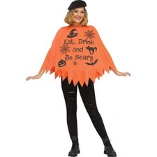 Adult Orange Eat, Drink Be Scary Pumpkin Poncho Womens Easy Halloween Costume