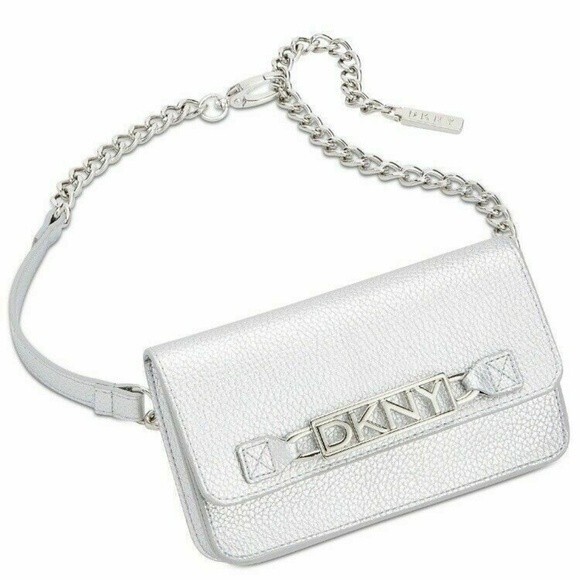 NWT DKNY Women Silver Pack Belt Bag Crossbody Size M L