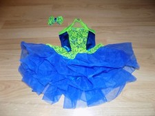 Child Size 6X-7 Creations by Cicci Royal Blue Neon Green Lace Dance Tutu Leotard