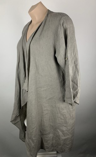 Bella Amore Italian Linen Cardigan Top Size L/XL Beige Pockets Roll 3/4 Sleeve - Picture 4 of 13