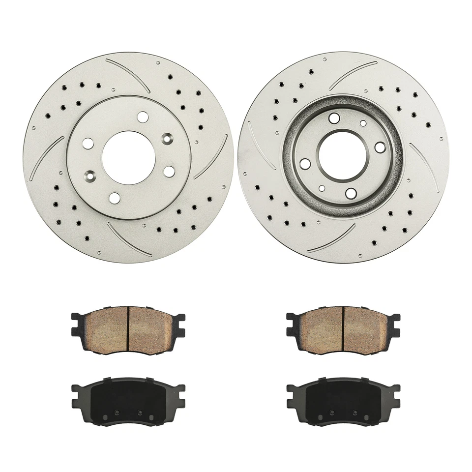 Rotores y pastillas de freno delanteros perforados y ranurados para Hyundai Accent Kia Rio 2006-2011 Foto 2 de 4