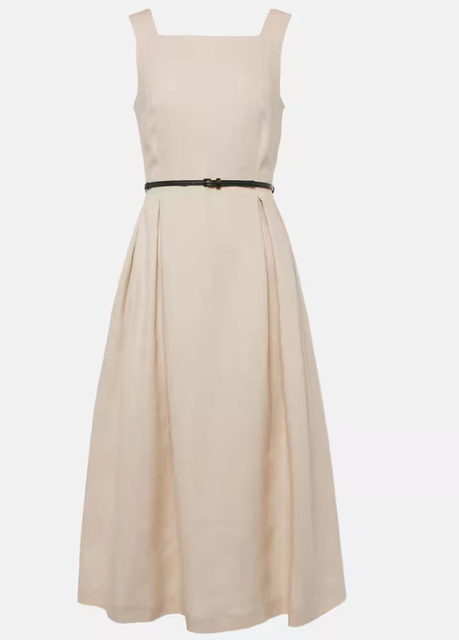 'S Max Mara Cipro льняной льна бежевый платье без рукавов - размер 0 - розничной $1150 - Изображение 2 из 4