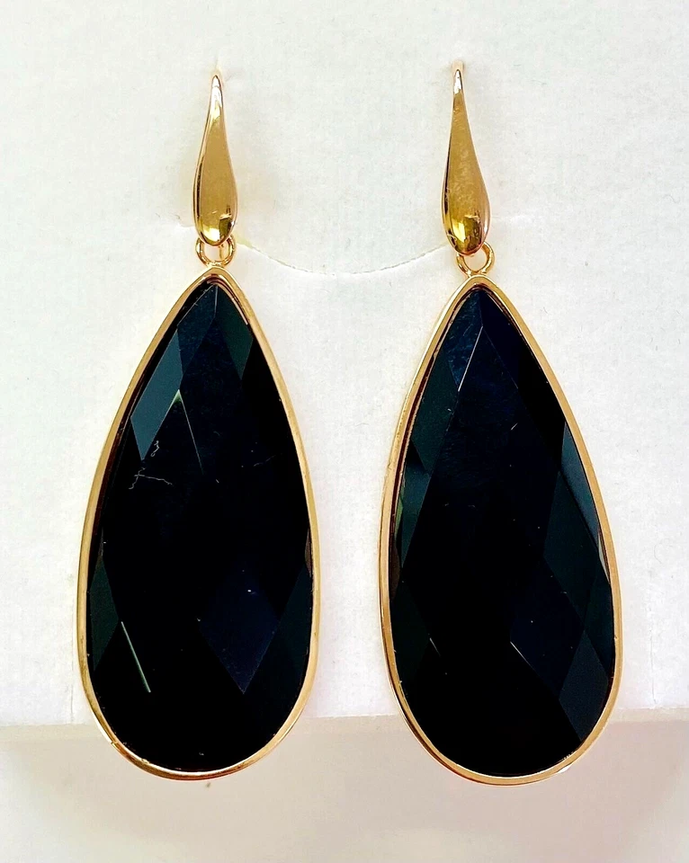 QVC Bronzo Italia Faceted Black Onyx Teardrop Dangle Earrings - Image 3 of 3