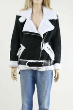 Story Of Lola Oversized Aviator Coat With Faux Shearling Lining Uk Xs/s
