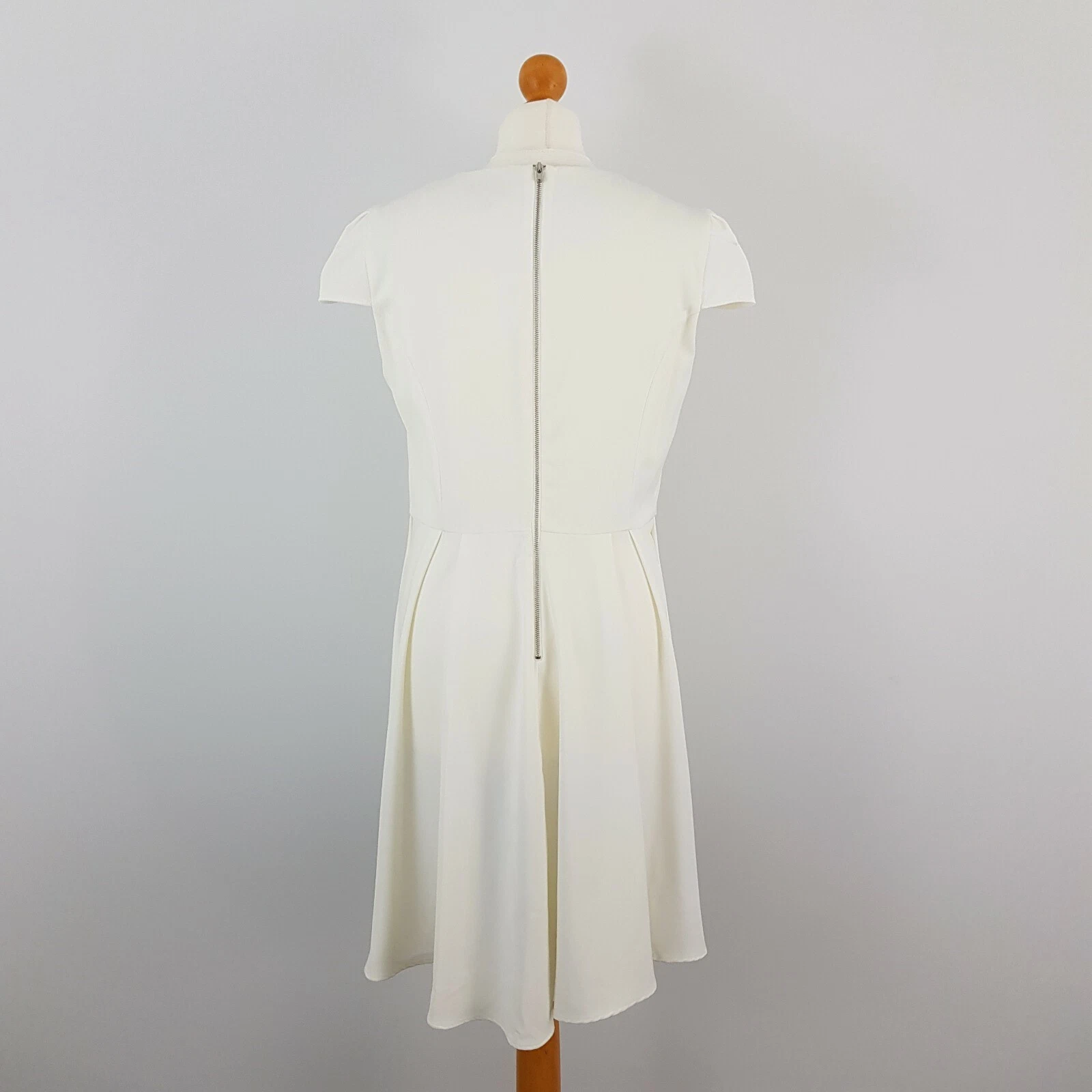 OFF WHITE Abito formale fluttuante Topshop donna bianco sporco con pannelli manica ad aletta linea A UK 14