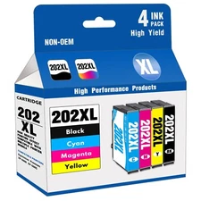 202XL Ink Cartridges for Epson Workforce WF-2860 XP-5100 Printers (4-Pack)