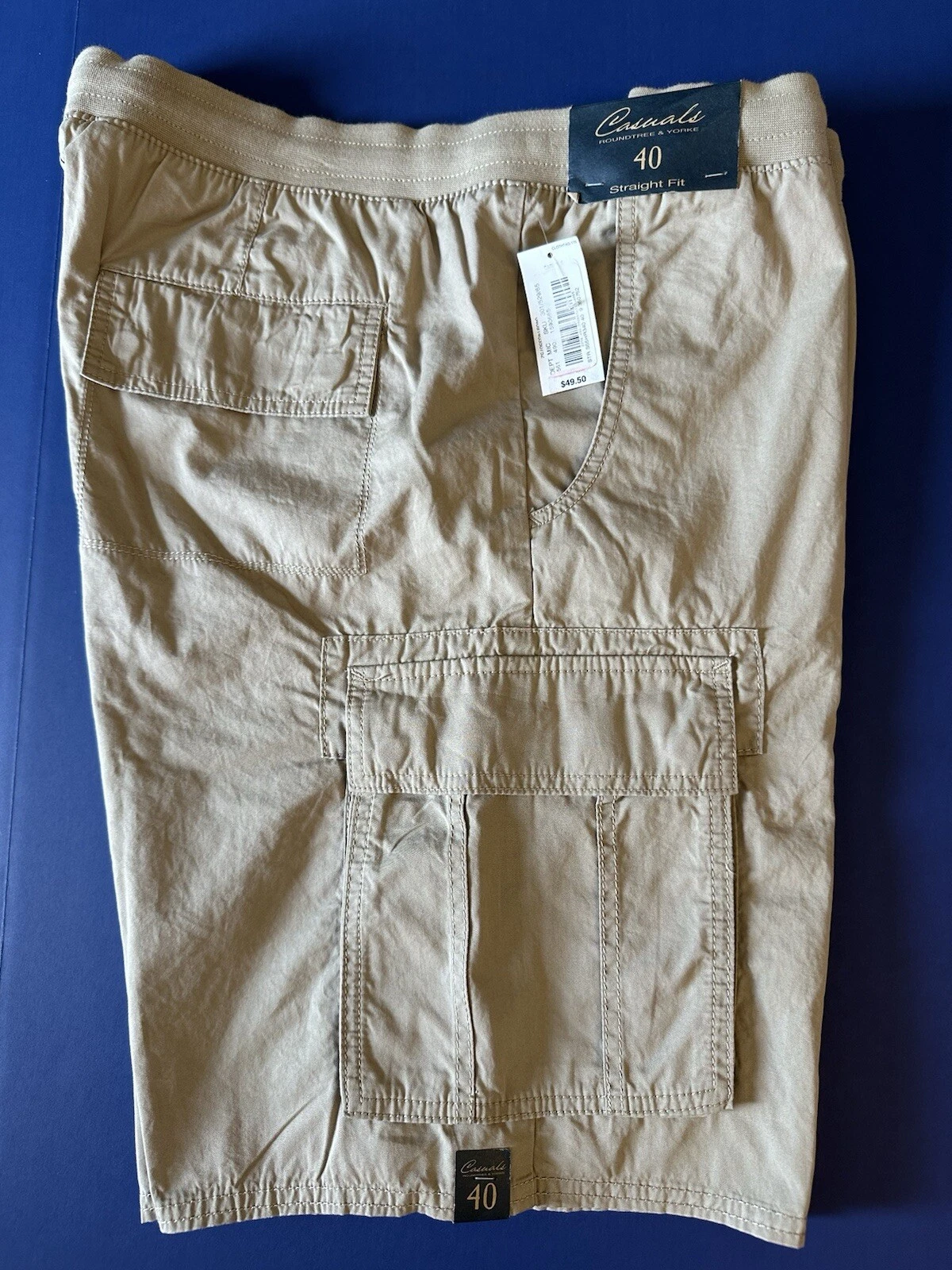 Roundtree Yorke Cargo Shorts Straight Fit - Flat Front khaki sz 40 NEW