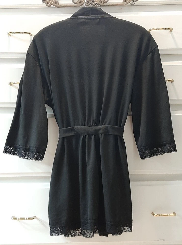 Blusa Hype Talla L Cuello en V Envolvente Borde de Encaje Negra Top Manga 3/4 Bolsillos Laterales Cinturón Foto 2 de 4