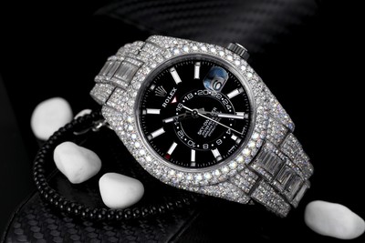Rolex Sky Dweller Black Dial Stainless Steel 326934 Custom Diamond Watch