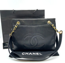 Auth Chanel Coco Mark Leather Black Chain Shoulder BagW/Bag/Card SK090354