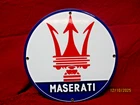 Vintage MASERATI Automotive Porcelain Heavy Gage Metal, Automotive Sign 11 3/4"s