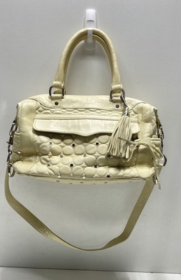 Rebecca Minkoff Women's Off White Studded Quilted Leather Satchel Top Handle Bag