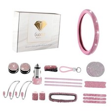 33-Piece Bling Car Accessories Set for Women - Rhinestone 33-Piece Pink