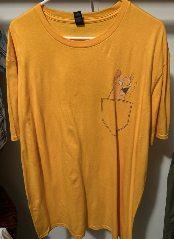 Fruits Basket Kyo Sohma Angry Cat Faux Pocket T-Shirt Yellow Men's XL Anime