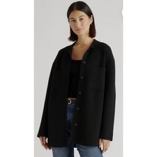 Quince Eco-knit Milano Stitch Oversized Shirt Jacket Black Size M