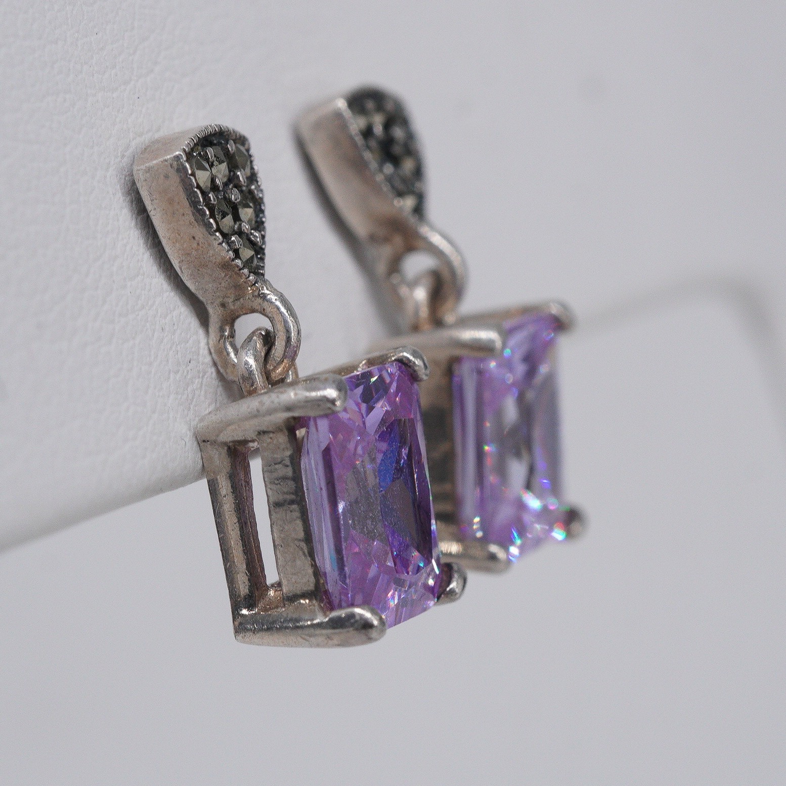Sterling Silver - Princess cut Rectangle Amethyst… - image 4