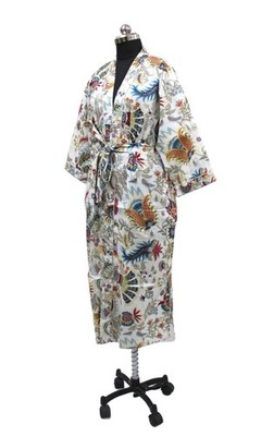100% TARRIF FREE 0% CHARGE 100% Cotton Screen Print Long Kimono Dress KM-112#