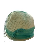 Vintage Straw Cloche Hat Cream Aqua Ribbon and Netting 1930's Estate Spring