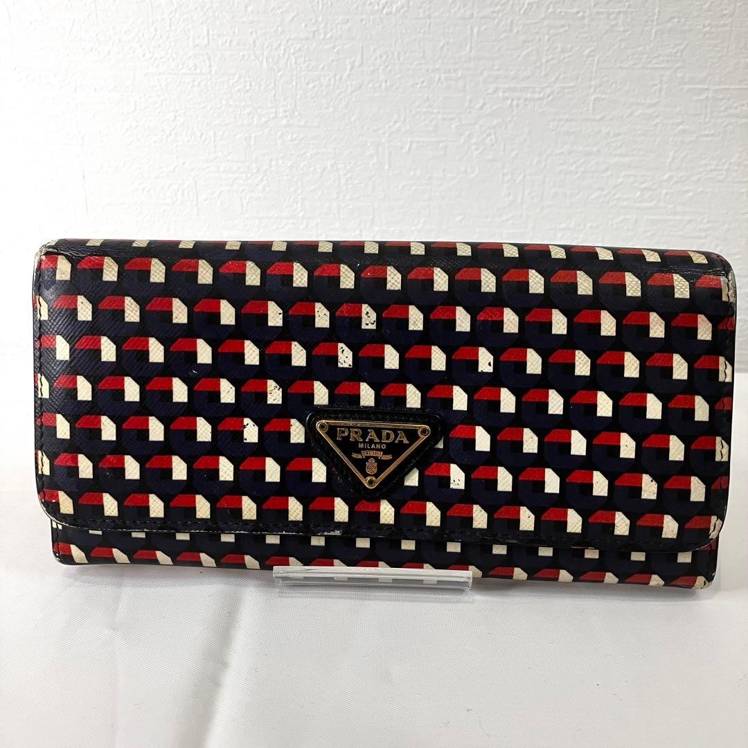 PRADA Gold Triangle Logo Geometric Pattern Saffia… - image 3