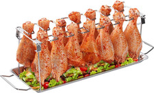 Estante para patas de pollo para parrilla con bandeja de goteo - Fácil de usar 14 ranuras ala de pollo Ra