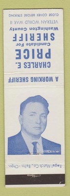 Matchbook Cover - Charles E Price Sheriff Election wAshington County