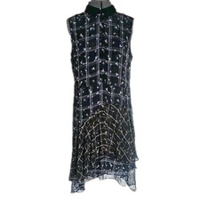 Simply Vera 90s dress size xl floral sleeveless collared sheer hilow plaid black